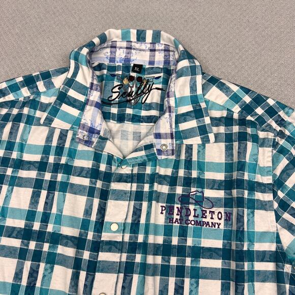 Scully Pearl Snap Shirt Mens XL Teal Plaid Pendleton Hat Co Western Cowboy Retro - Picture 3 of 9